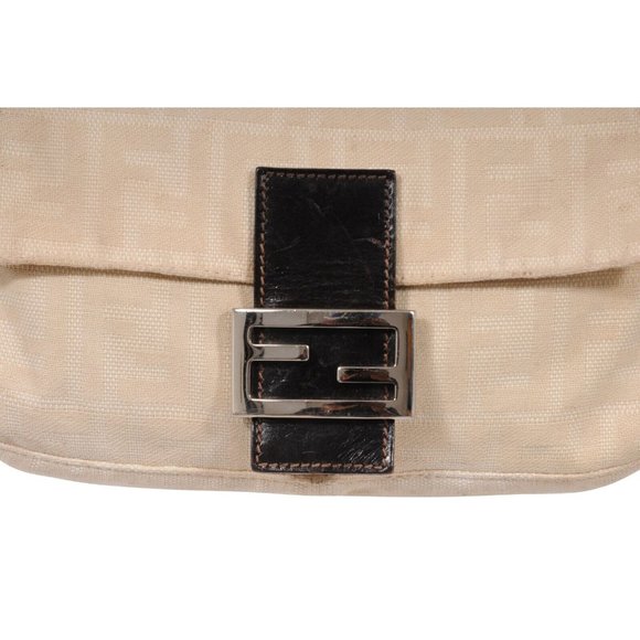 Fendi FF Logo Vintage Zucca Baguette Flap Shoulder Bag Tan Brown Leather Strap - Picture 3 of 16